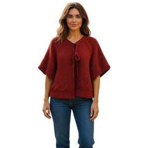 Dark Red Burgundy Knit Poncho Type Cape Sweater